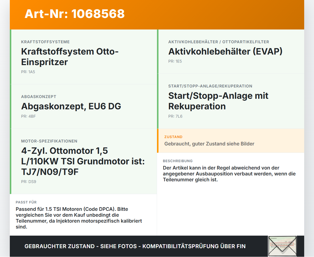 VW Golf VII 7 5G 17-20 TSI 1,5 110KW Injektor Einspritzdüse Zyl.4 VW Golf VII 7 5G 17-20 22.11.2019 04E906036AD... Vorschau 3