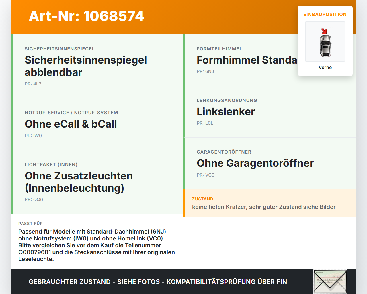 Audi A4 8W B9 19-24 Innenleuchte Innenraumleuchte Leseleuchte Vorne Audi A4 8W B9 19-24 18.12.2015 8W0947135D gebraucht Vorschau 3