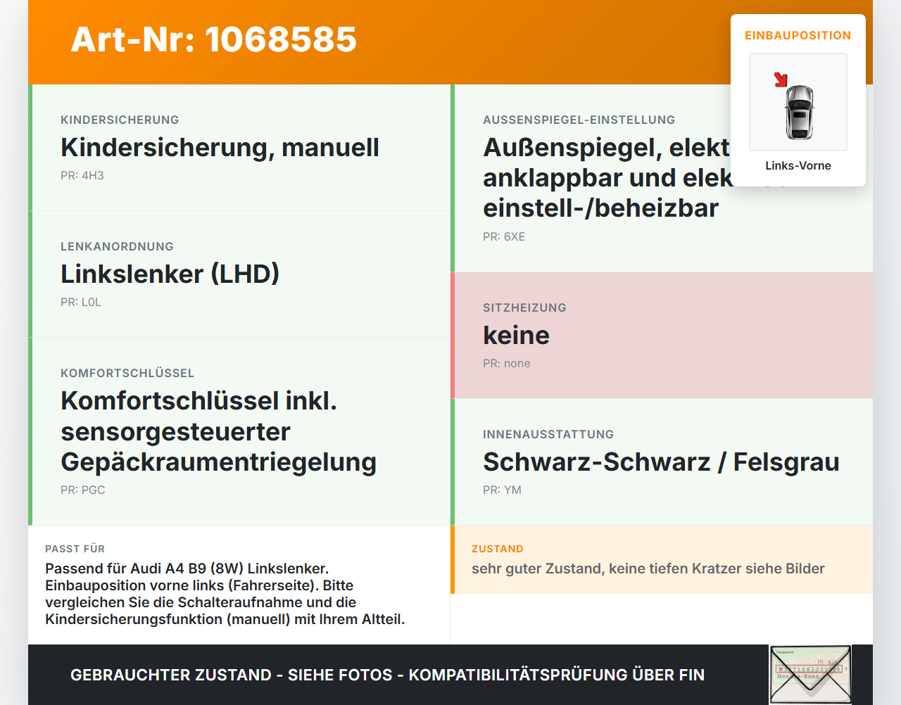 Audi A4 8W B9 19-24 Schalter Zentralverriegelung Verriegelung Links Vorne Audi A4 8W B9 19-24 18.12.2015 8W1962107... Vorschau 3