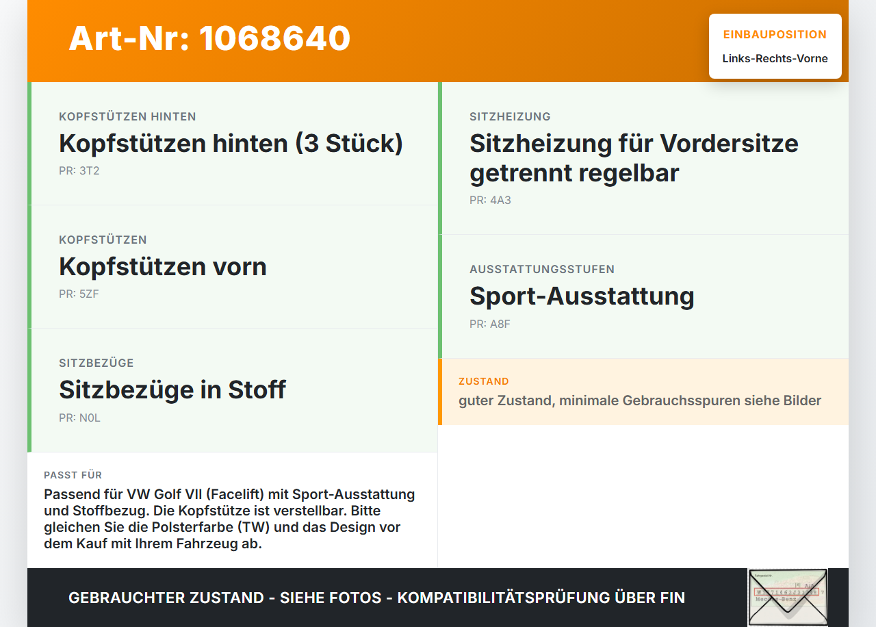 VW Golf VII 7 5G 17-20 5T Kopfstütze für Beifahrer Sitz Rechts oder Links Vorne VW Golf VII 7 5G 17-20 22.11.2019... Vorschau 3