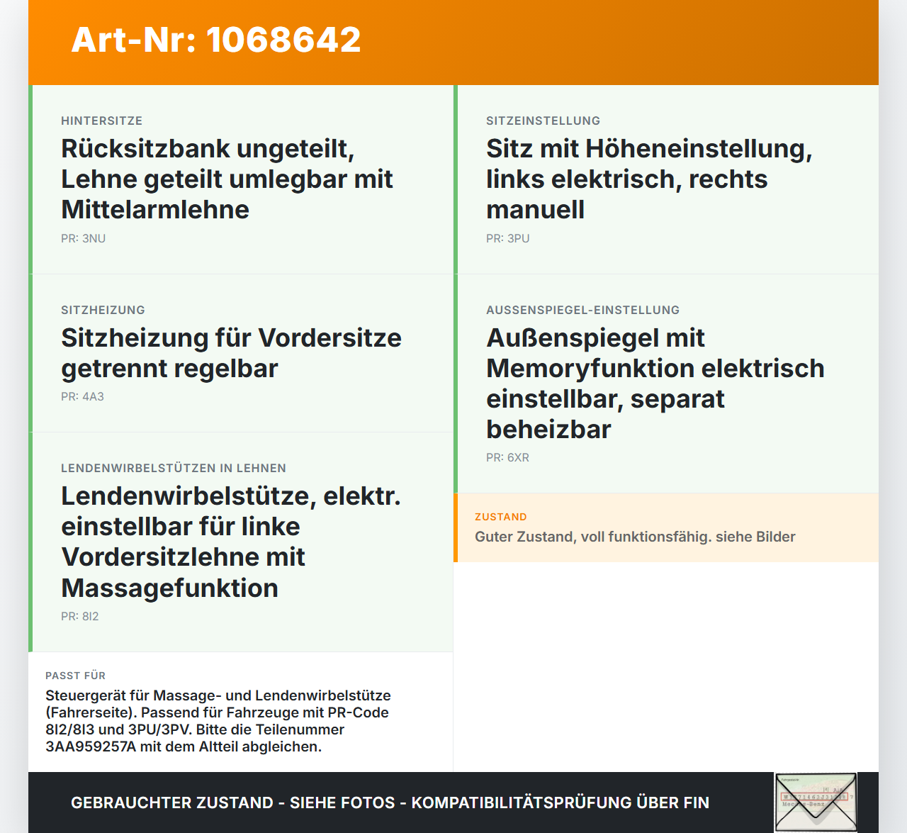 VW Golf VII 7 5G 17-20 Steuergerät SG KO1-ABY VW Golf VII 7 5G 17-20 22.11.2019 3AA959257A gebraucht Vorschau 3