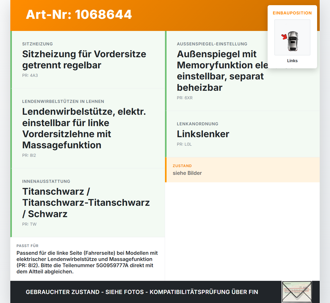 VW Golf VII 7 5G 17-20 Schalter Links für Sitzverstellung VW Golf VII 7 5G 17-20 22.11.2019 5G0959777A 10094833... Vorschau 3