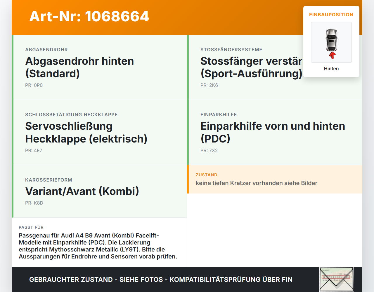 Audi A4 8W B9 19-24 Kombi Stoßstange Stoßfänger Heckstosstange Hinten LY9T Audi A4 8W B9 19-24 18.12.2015... Vorschau 3