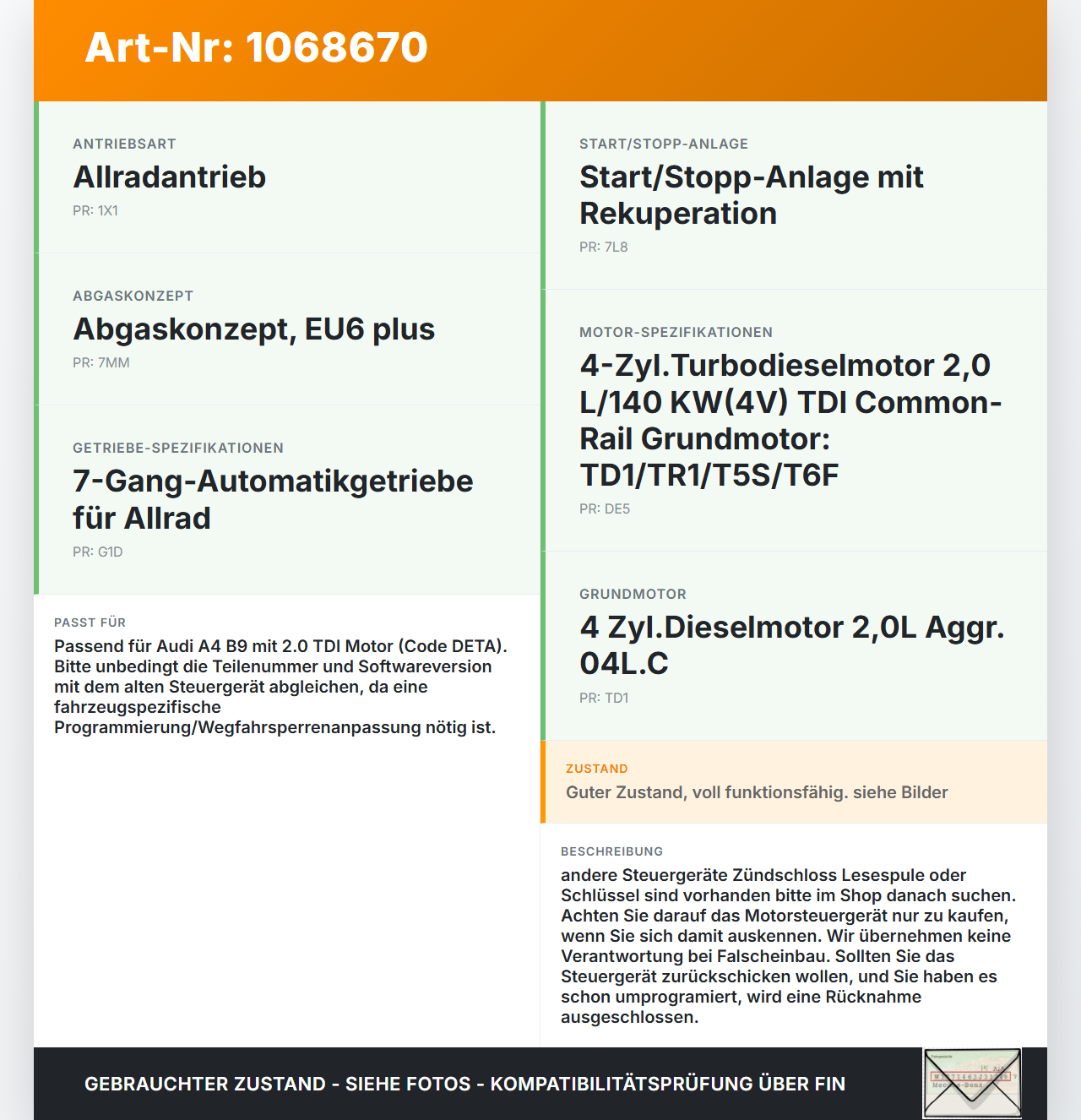 Audi A4 8W B9 19-24 TDI 2,0 116KW Steuergerät ECU für Motor Motorsteuergerät Audi A4 8W B9 19-24 18.12.2015... Vorschau 3
