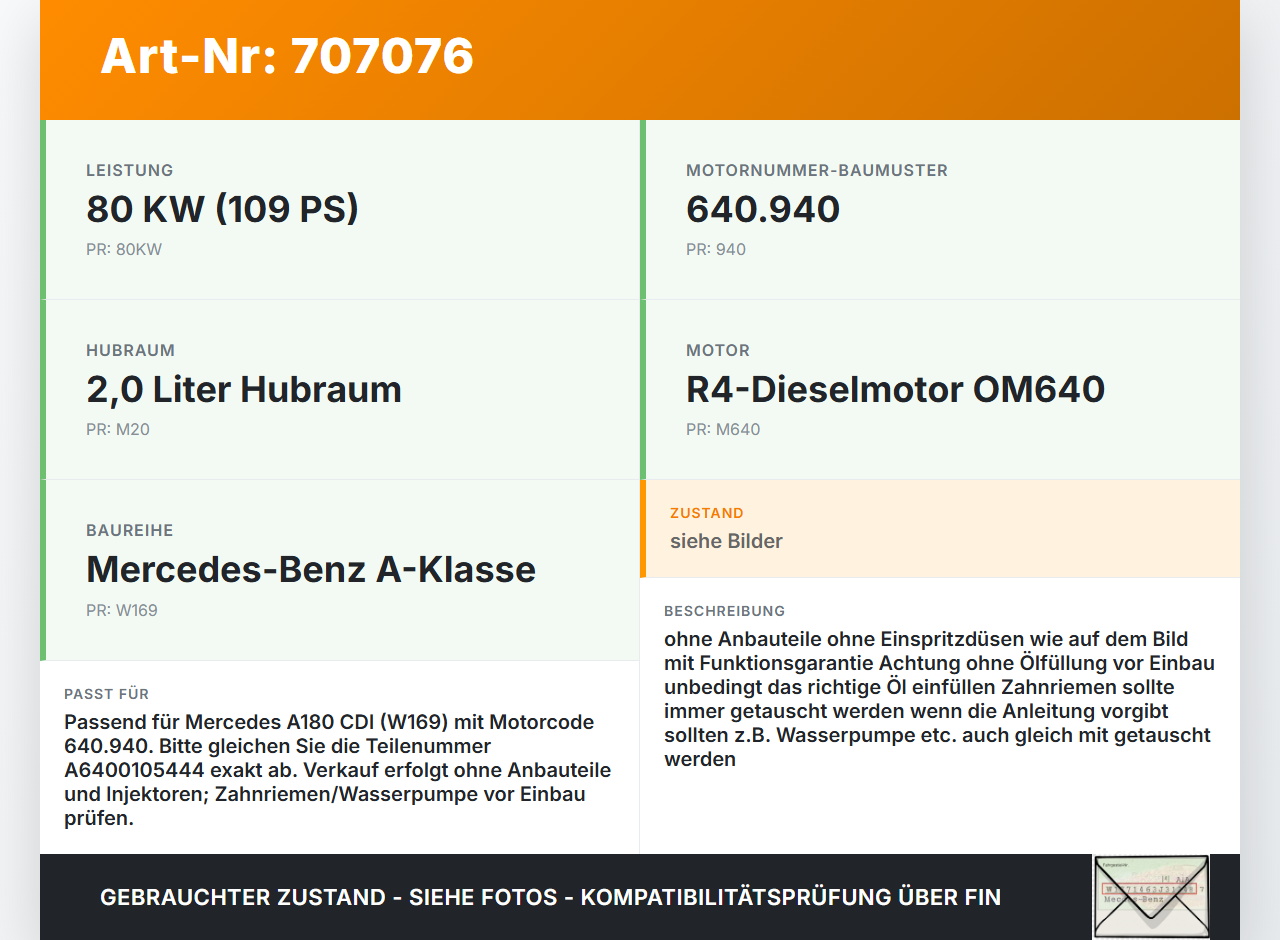 Mercedes A180 W169 08-12 CDI 2,0 80KW 640940 Motor Mercedes A180 W169 08-12 16.03.2012 A6400105444 gebraucht Vorschau 3