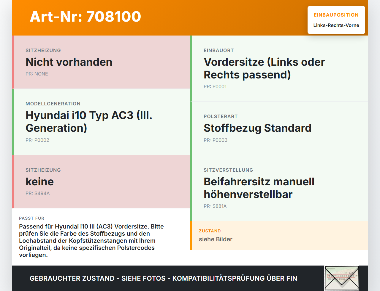 Hyundai I10 III Kopfstütze für Beifahrer Sitz Rechts oder Links Vorne Hyundai I10 III 12.11.2020 gebraucht Vorschau 3