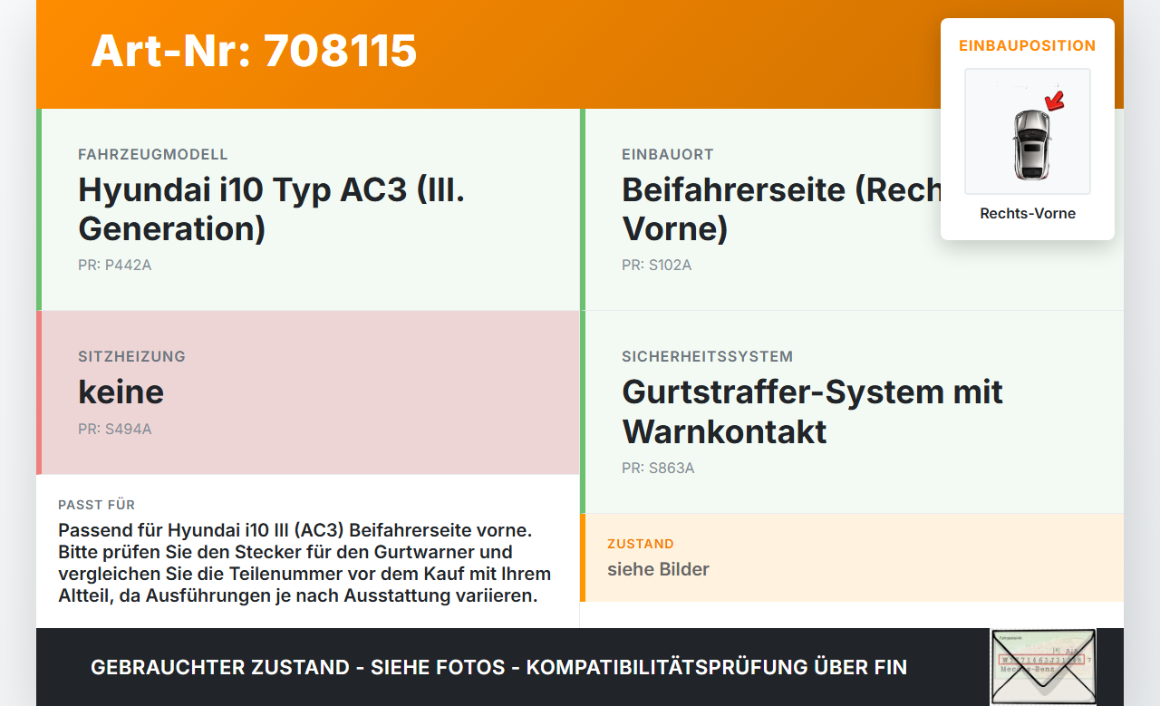 Hyundai I10 III Gurtschloss Rechts Vorne Hyundai I10 III 12.11.2020 gebraucht Vorschau 3