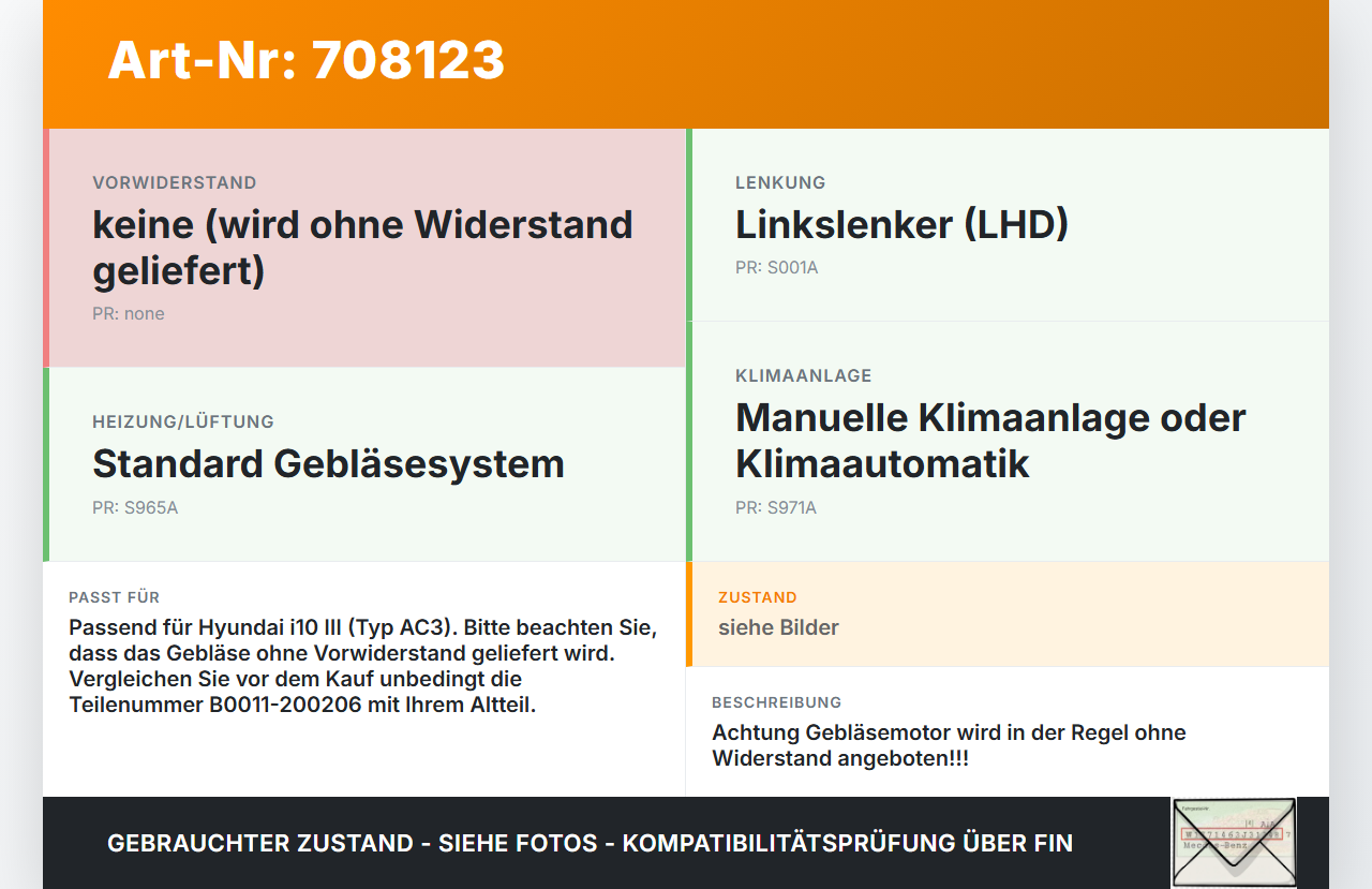 Hyundai I10 III Gebläsemotor Lüftermotor Heizungsgebläse Hyundai I10 III 12.11.2020 B0011-200206 gebraucht Vorschau 3
