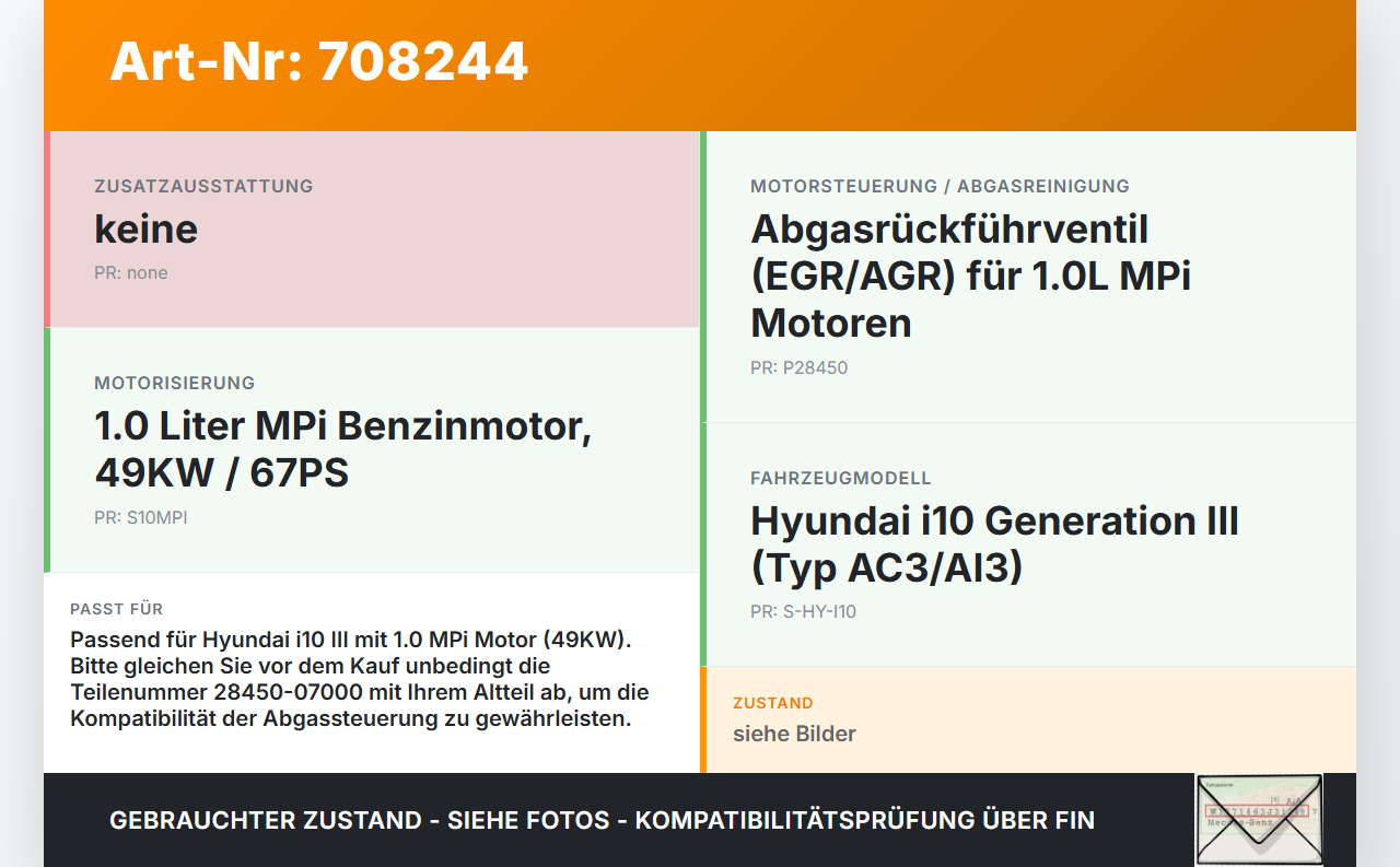Hyundai I10 III MPi 1,0 49KW Abgasrückführventil EGR AGR Ventil Hyundai I10 III 12.11.2020 28450-07000 gebraucht Vorschau 3