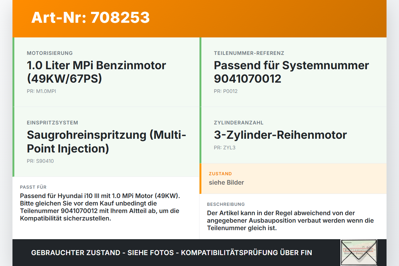 Hyundai I10 III MPi 1,0 49KW Einspritzdüse Einspritzventil Zyl.6 Hyundai I10 III 12.11.2020 35310-08000 gebraucht Vorschau 3