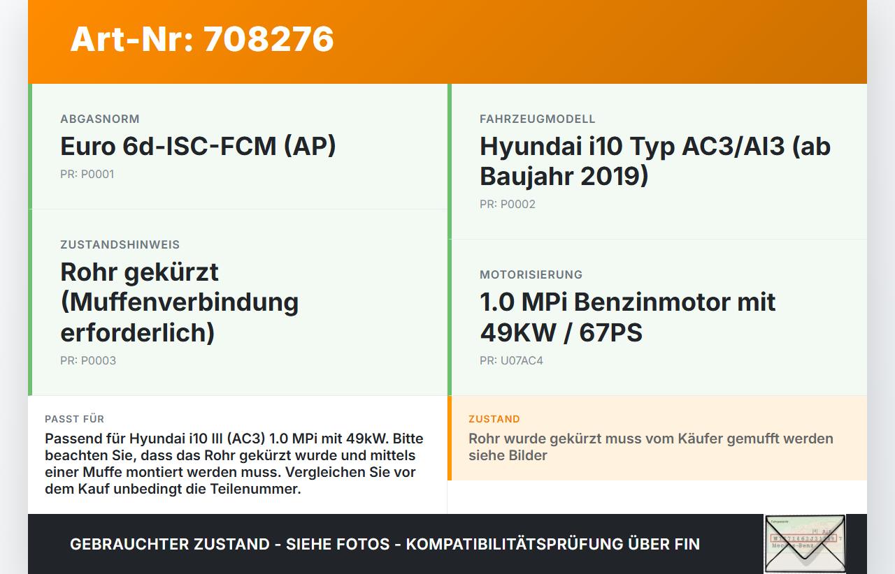 Hyundai I10 III MPi 1,0 49KW Katalysator Kat Hyundai I10 III 12.11.2020 200312B U07AC4 gebraucht Vorschau 3