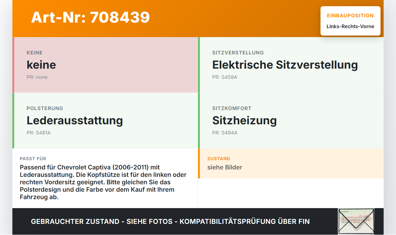 Chevrolet Captiva 06-11 Kopfstütze für Beifahrer Sitz Rechts oder Links Vorne Chevrolet Captiva 06-11 01.02.2009... Vorschau 3