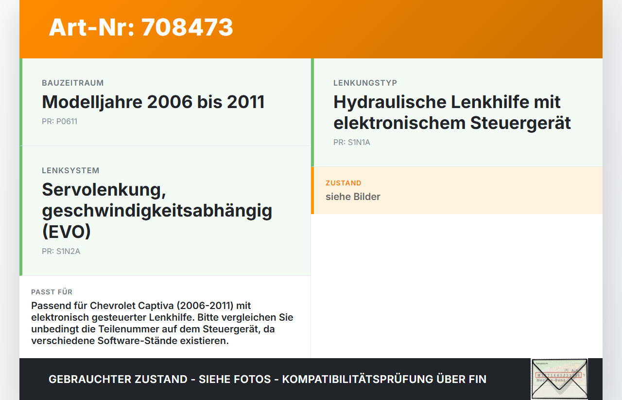 Chevrolet Captiva 06-11 Steuergerät ECU Modul SG Controller für Lenkhilfe Chevrolet Captiva 06-11 01.02.2009... Vorschau 3