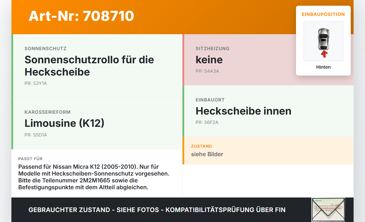 Nissan Micra K12 05-10 Sonnenschutzrollo Rollo für Heckscheibe Hinten Nissan Micra K12 05-10 07.11.2007 97150BC100... Vorschau 3