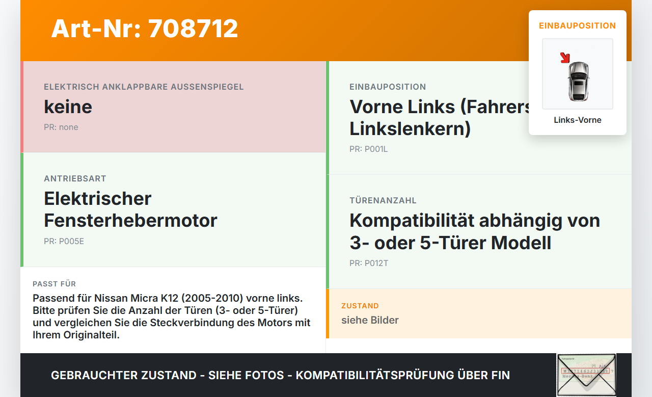 Nissan Micra K12 05-10 Cabriolet Fensterhebermotor mit Fensterheber Links Vorne Nissan Micra K12 05-10 07.11.2007... Vorschau 3