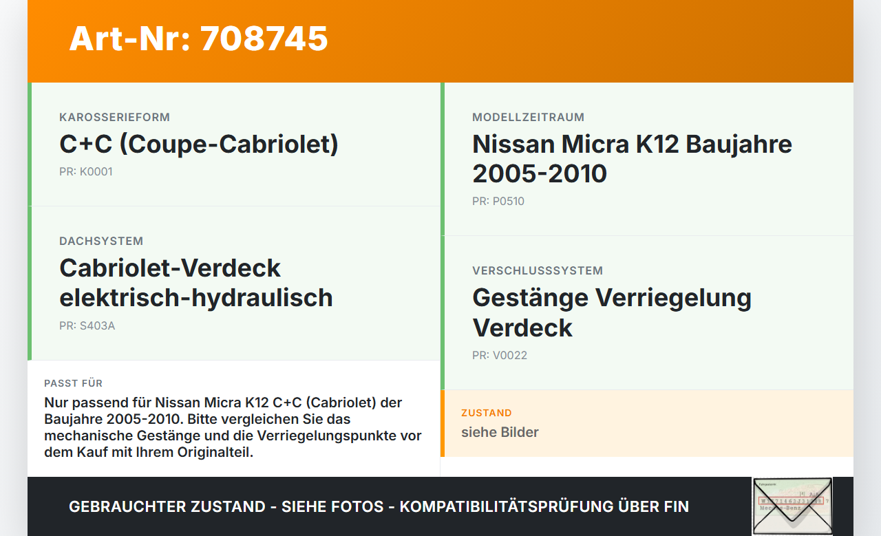 Nissan Micra K12 05-10 Cabriolet Gestänge Verriegelung für Verdeck Nissan Micra K12 05-10 07.11.2007 gebraucht Vorschau 3