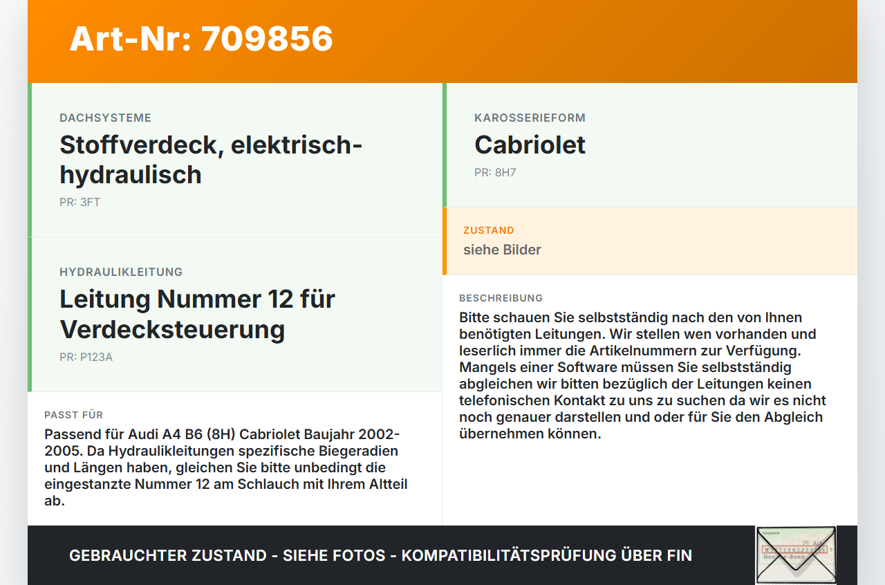 Audi A4 B6 8H Cabriolet 02-05 Hydraulik Schlauch Leitung 12 Verdeck Audi A4 B6 8H Cabriolet 02-05 01.04.2003 gebraucht Vorschau 3