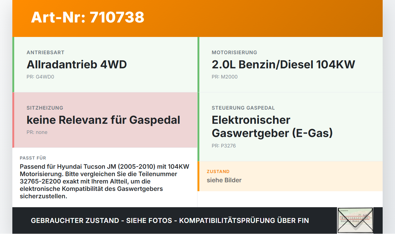 Hyundai Tucson JM 05-10 2,0 104KW Gaspedal Hyundai Tucson JM 05-10 06.09.2006 32765-2E200 gebraucht Vorschau 3