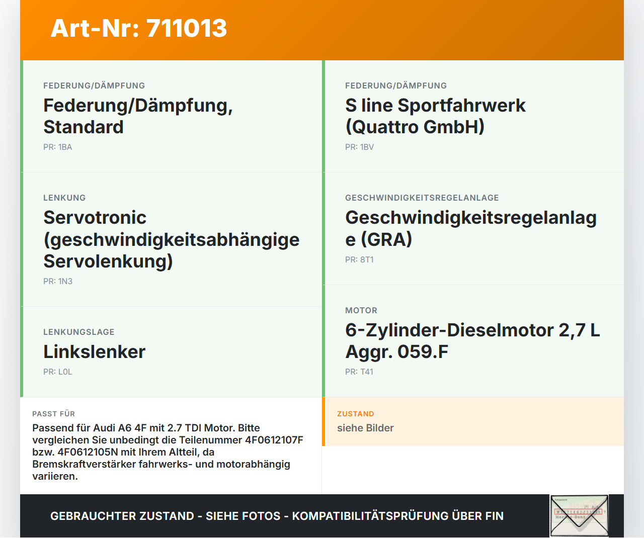 Audi A6 4F 6C 05-08 TDI 2,7 132KW Bremskraftverstärker Audi A6 4F 6C 05-08 10.09.2008 4F0612105N gebraucht Vorschau 3