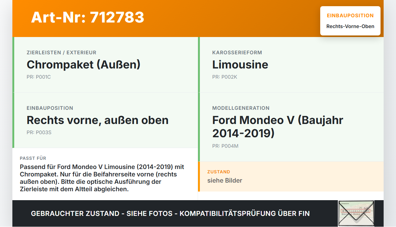 Ford Mondeo V 14-19 Lim Dichtung für Tür Rechts Vorne Aussen Oben Ford Mondeo V 14-19 03.05.2014 gebraucht Vorschau 3