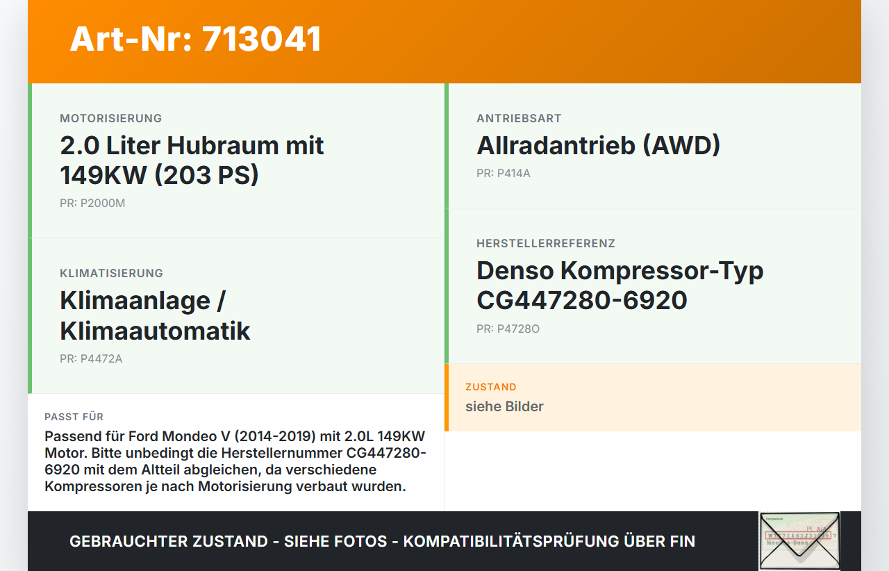 Ford Mondeo V 14-19 2,0 149KW Klimakompressor Klima Kompressor Ford Mondeo V 14-19 03.05.2014 DG9H-19D629-CB... Vorschau 3