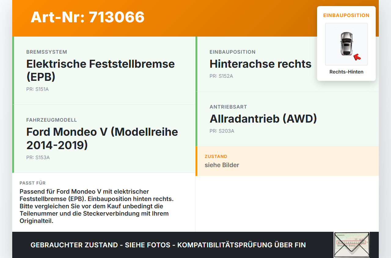 Ford Mondeo V 14-19 2,0 149KW Stellmotor Parkbremse Bremssattel Hinten Rechts Ford Mondeo V 14-19 03.05.2014... Vorschau 3