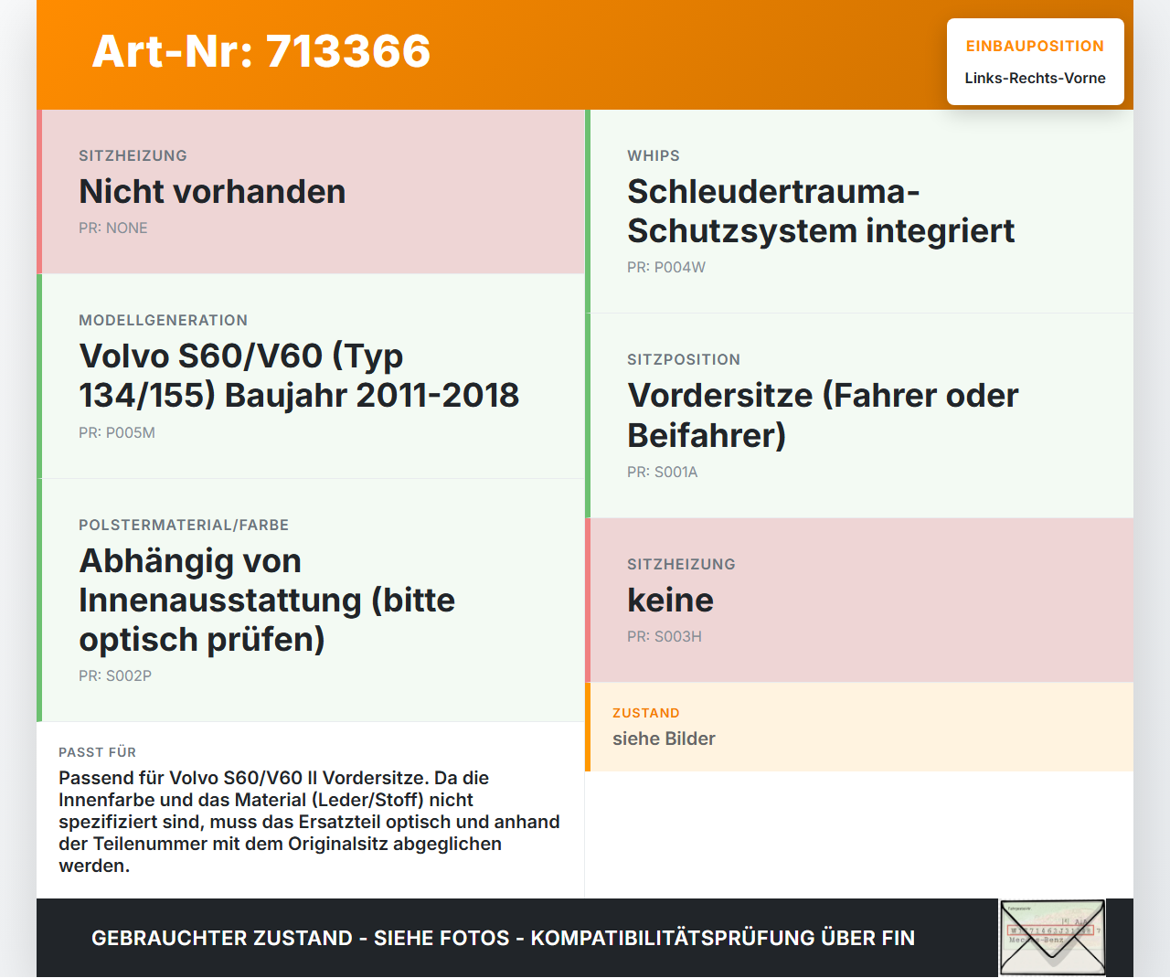 Volvo S60 V60 II 11-18 Kopfstütze für Fahrer Sitz Rechts oder Links Vorne Volvo S60 V60 II 11-18 28.12.2010 gebraucht Vorschau 3