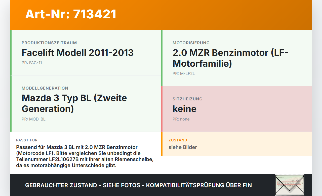 Mazda 3 BL 11-13 Schwingungsdämpfer Riemenscheibe Mazda 3 BL 11-13 05.05.2011 LF2L10627B gebraucht Vorschau 3
