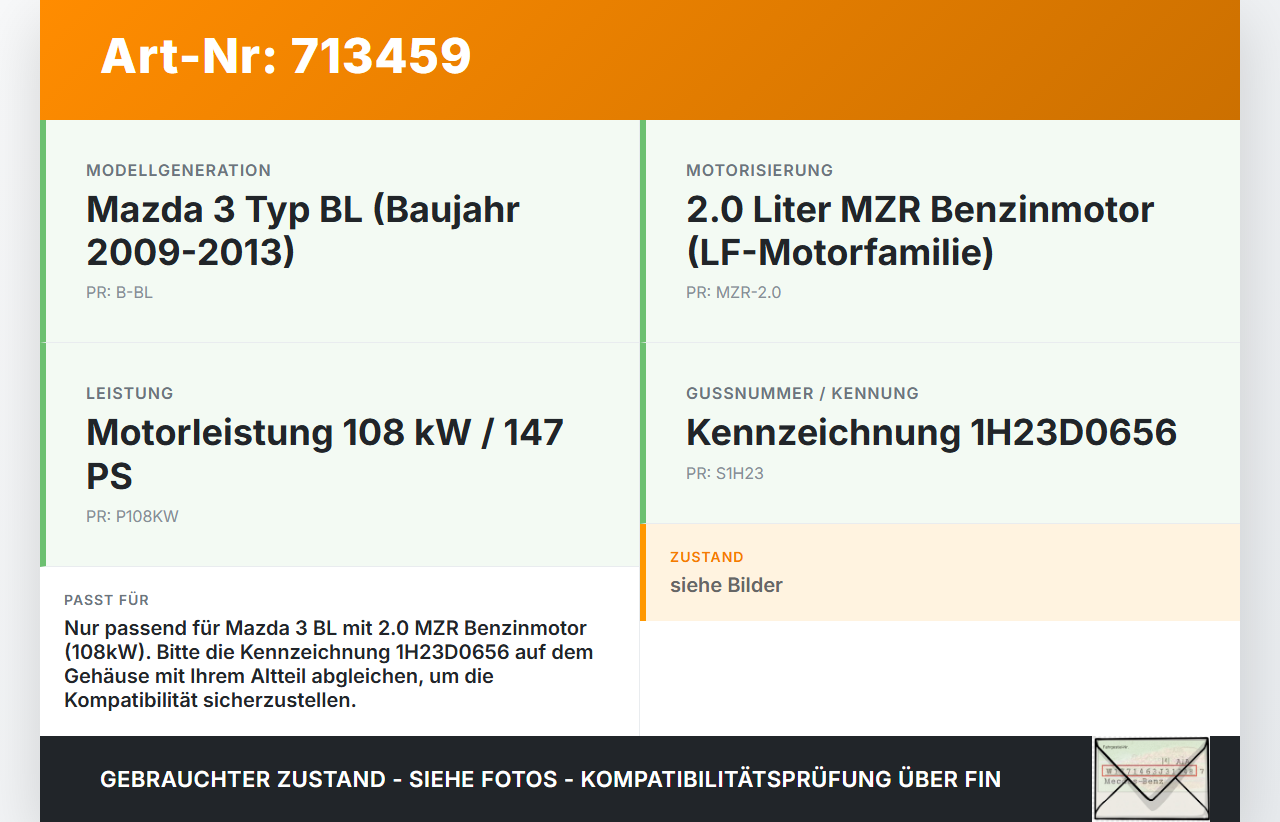 Mazda 3 BL 11-13 MZR 2,0 108KW Ölpumpe Mazda 3 BL 11-13 05.05.2011 1H23D0656 gebraucht Vorschau 3