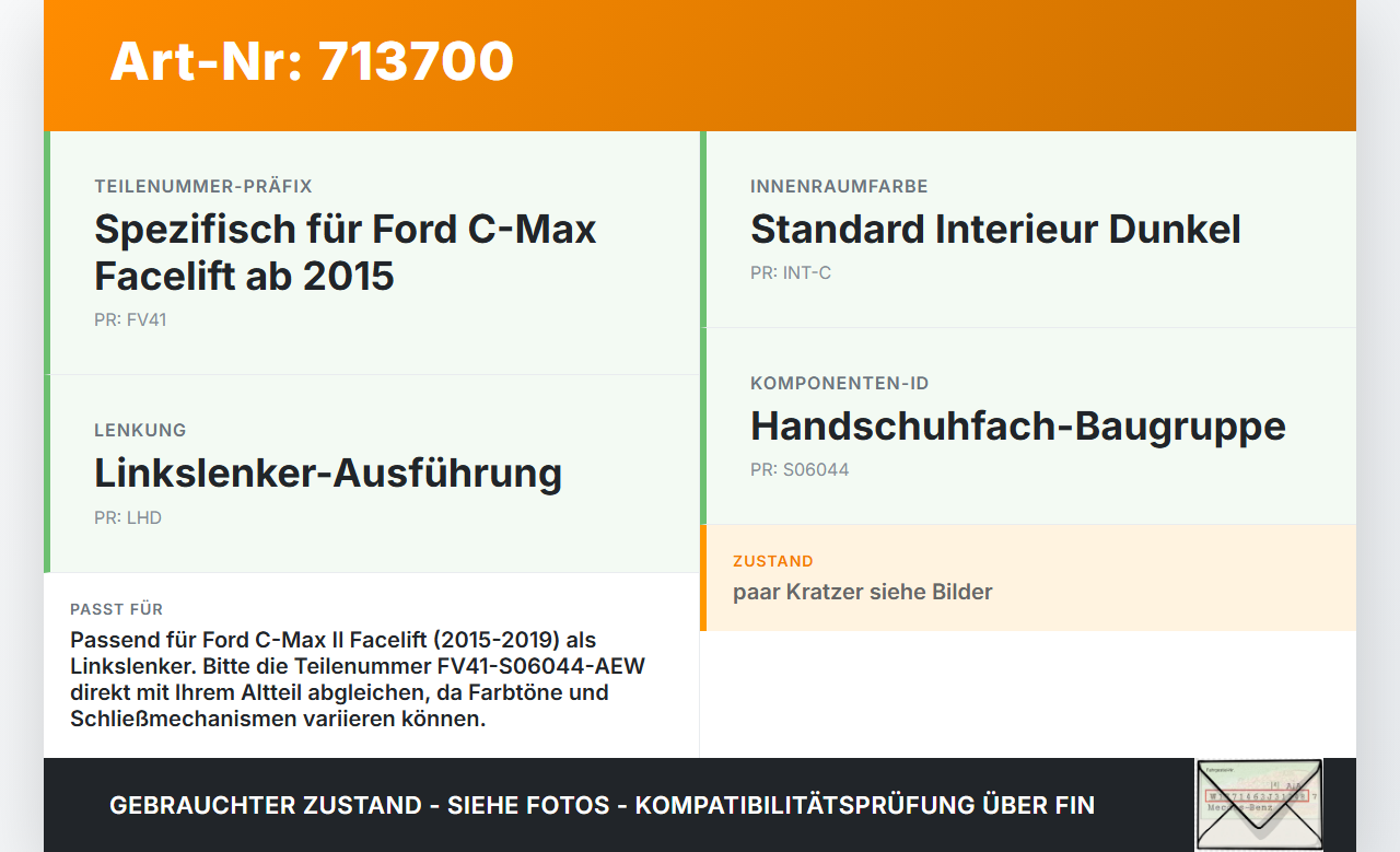 Ford C-Max II 15-19 Handschuhfach Ford C-Max II 15-19 12.07.2016 FV41-S06044-AEW gebraucht Vorschau 3