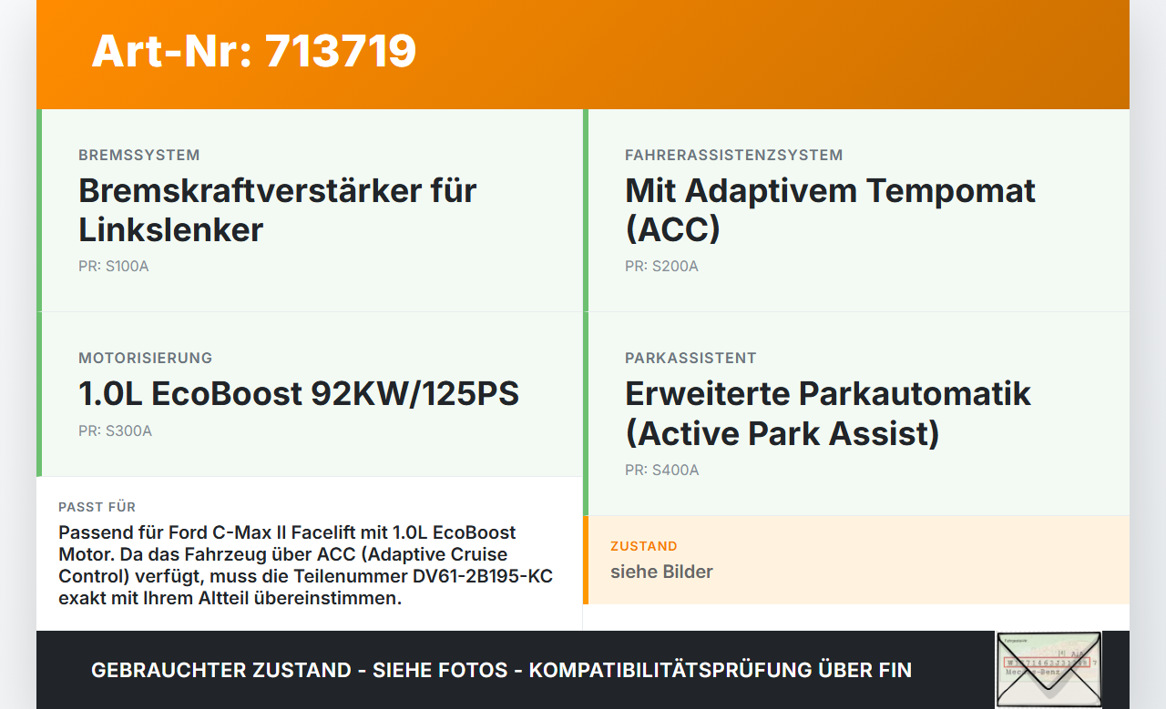 Ford C-Max II 15-19 1,0 92KW Bremskraftverstärker Ford C-Max II 15-19 12.07.2016 AV61-2005-KF DV61-2B195-KC... Vorschau 3