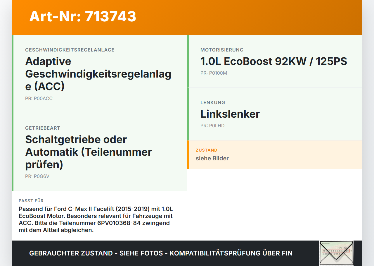 Ford C-Max II 15-19 1,0 92KW Gaswertgeber Gaspedal Ford C-Max II 15-19 12.07.2016 F1DC-9F836-AA 6PV010368-84 gebraucht Vorschau 3