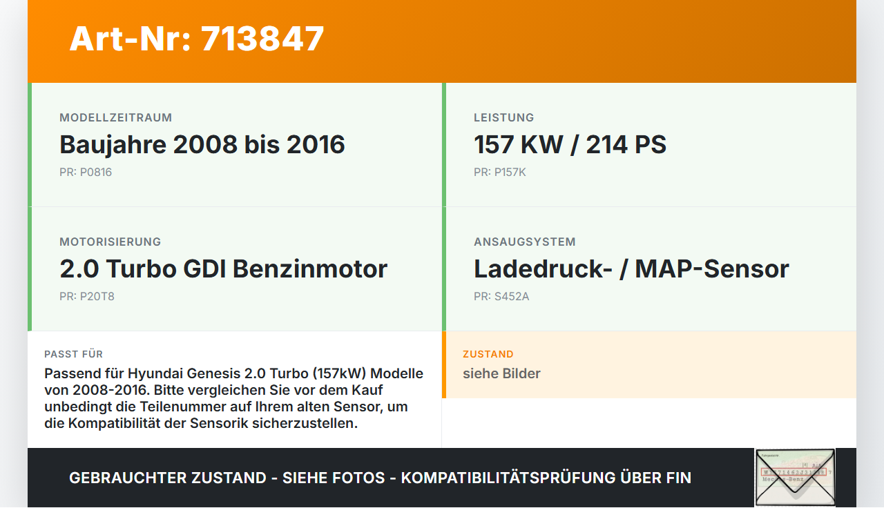 Hyundai Genesis 08-16 2,0 157KW Luftdruck MAP Sensor Hyundai Genesis 08-16 08.08.2011 15123 gebraucht Vorschau 3