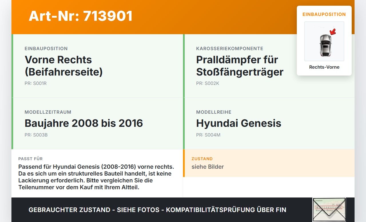 Hyundai Genesis 08-16 Pralldämpfer für Träger Stoßstange Vorne Rechts Hyundai Genesis 08-16 08.08.2011 gebraucht Vorschau 3