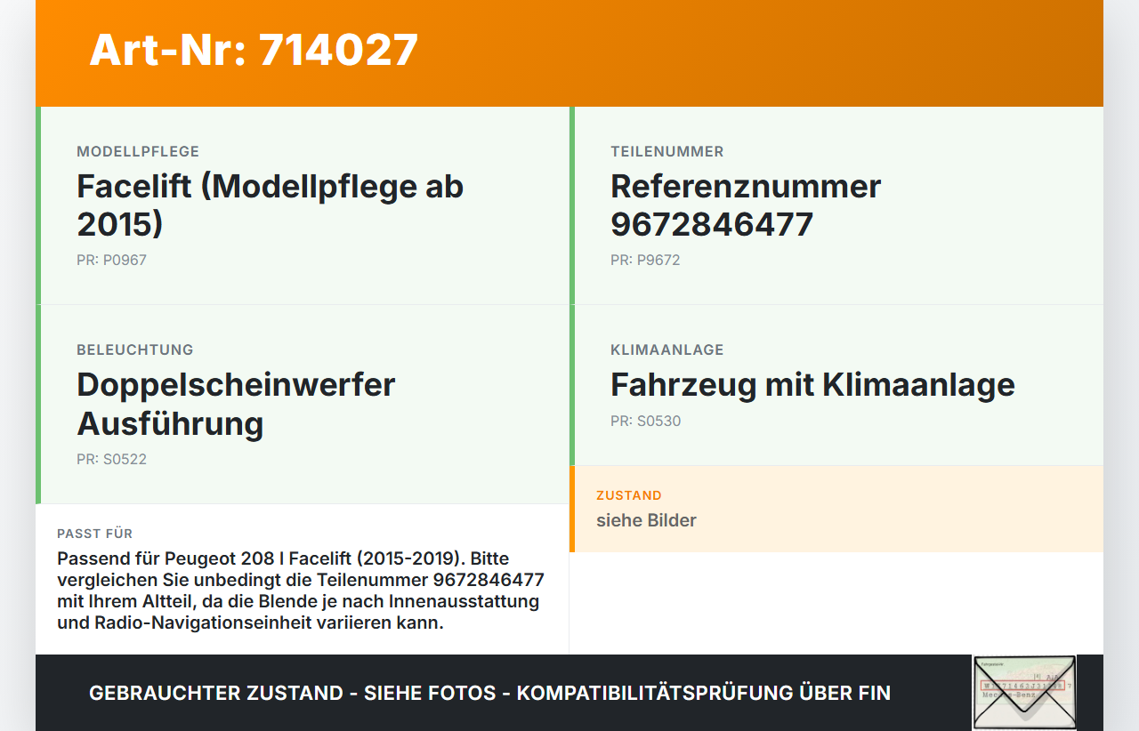 Peugeot 208 I 15-19 Blende Einbaurahmen Peugeot 208 I 15-19 01.12.2015 9672846477 gebraucht Vorschau 3