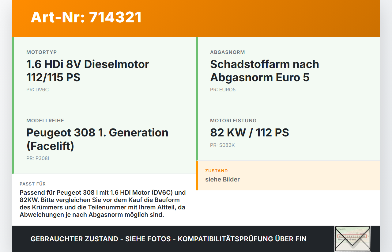 Peugeot 308 I 11-13 HDI 1,6 82KW DV6C Abgaskrümmer Peugeot 308 I 11-13 08.02.2012 gebraucht Vorschau 3