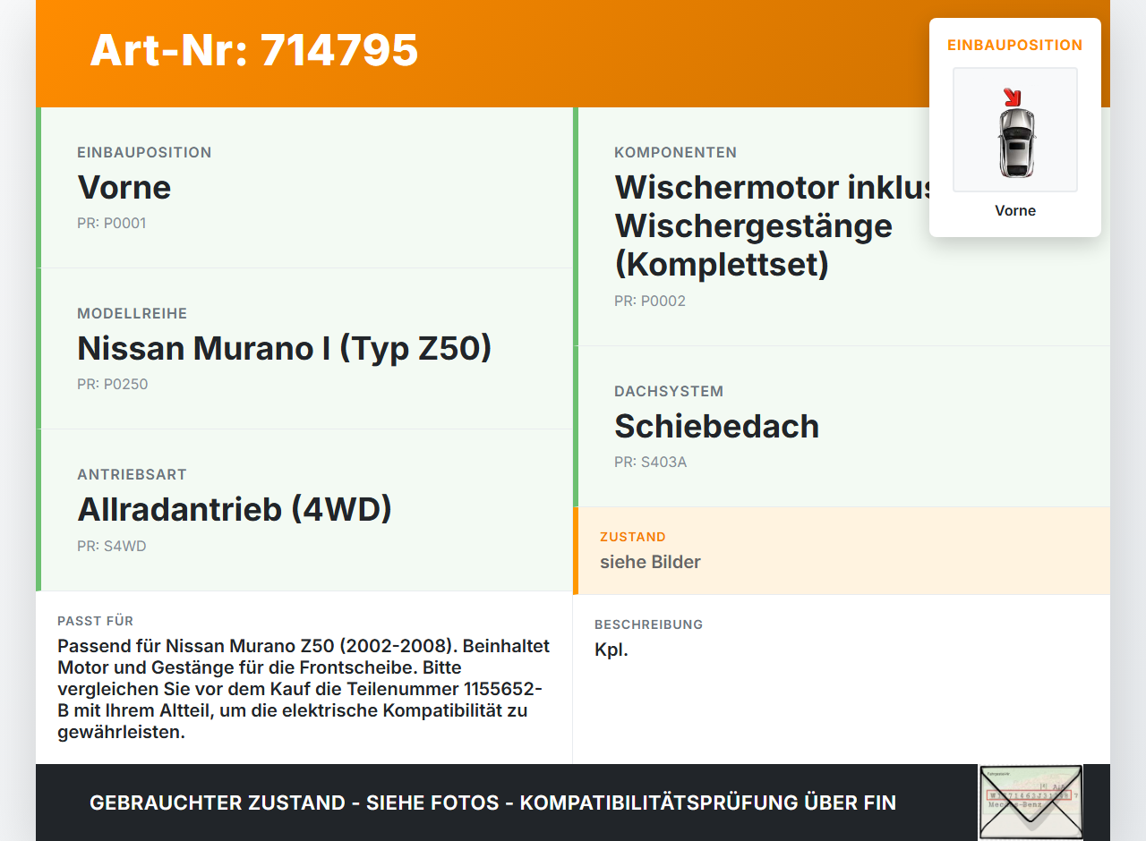 Nissan Murano I Z50 02-08 Wischermotor m. Wischergestänge Vorne Nissan Murano I Z50 02-08 02.05.2006 1155652-B... Vorschau 3