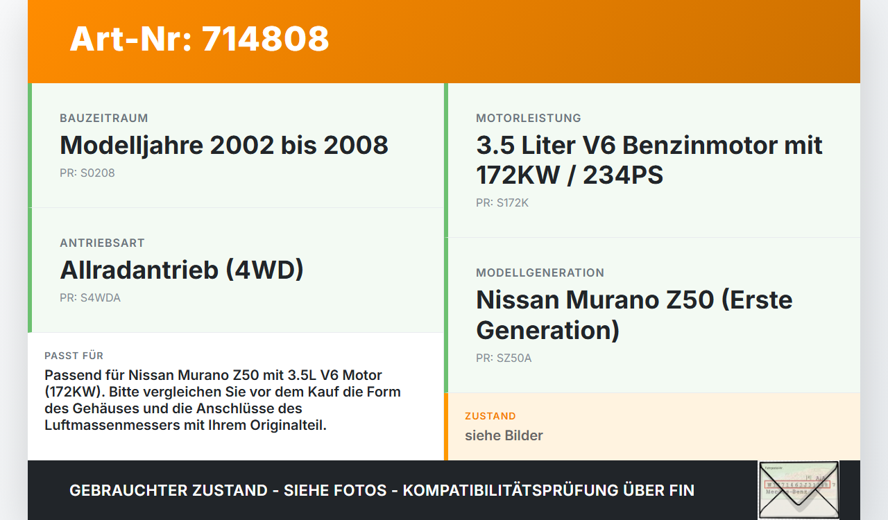 Nissan Murano I Z50 02-08 3,5 172KW Luftfilterkasten Nissan Murano I Z50 02-08 02.05.2006 gebraucht Vorschau 3