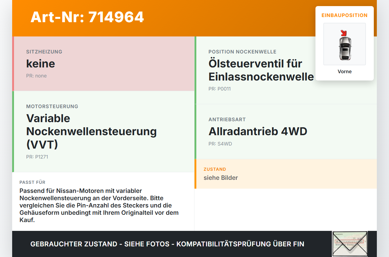Nissan Murano I Z50 02-08 3,5 172KW VQ35DE Öl Ventil Nockenwellenverstellung Verstellung für Nockenwelle Vorne... Vorschau 3