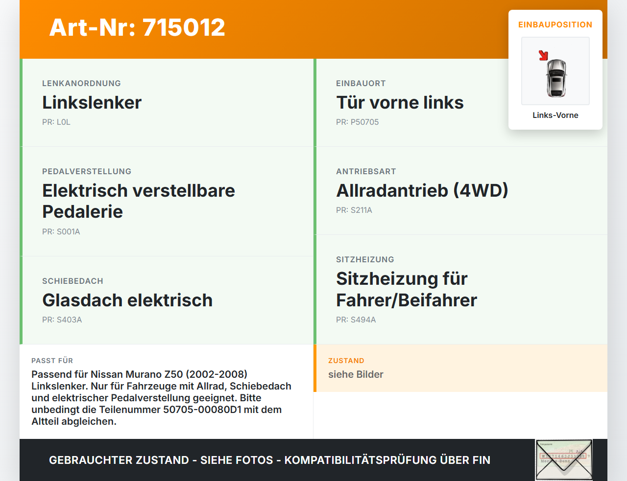 Nissan Murano I Z50 02-08 Kabelbaum Tür und Fensterheber Links Vorne Nissan Murano I Z50 02-08 02.05.2006... Vorschau 3
