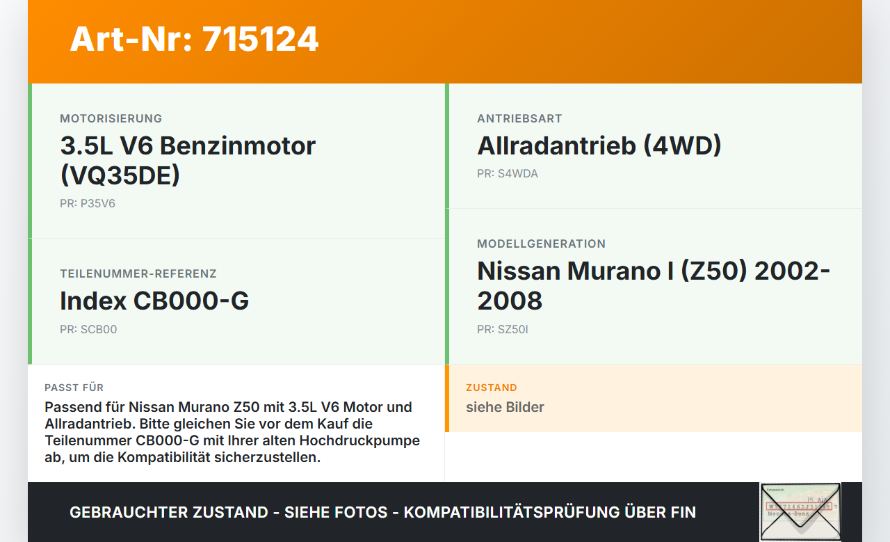 Nissan Murano I Z50 02-08 3,5 172KW Einspritzpumpe Hochdruckpumpe Nissan Murano I Z50 02-08 02.05.2006 59223144... Vorschau 3