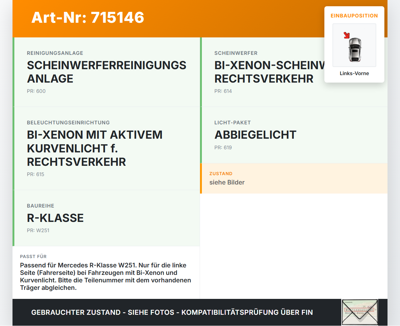 Mercedes W251 R350 07-10 Kurz Halter Träger Führung Aufnahme für Scheinwerfer Links Vorne Mercedes W251 R350 07-10... Vorschau 3