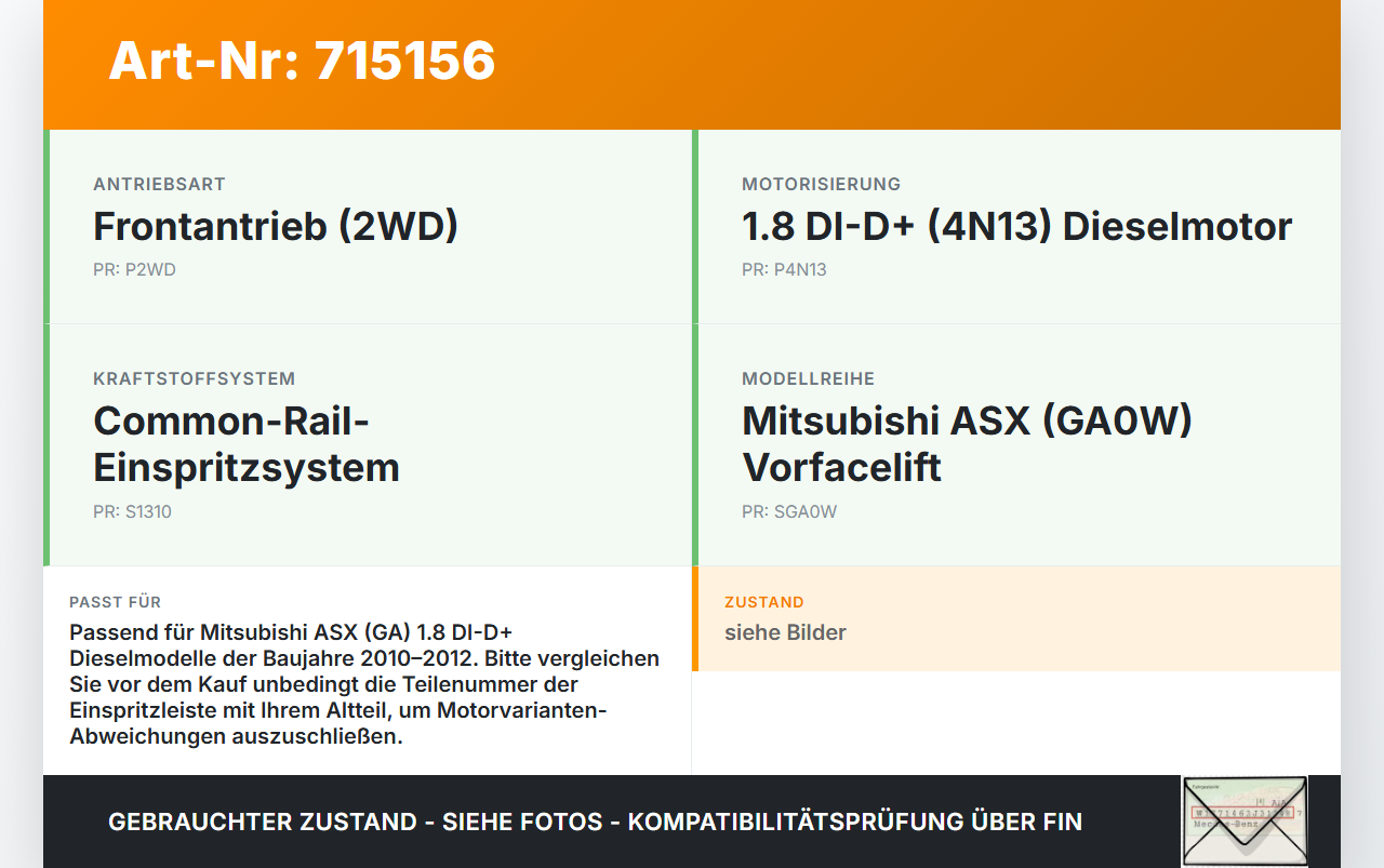 Mitsubishi ASX GA 10-12 DI-D+ 1,8 110KW Einspritzleiste Düsenstock für Einspritzanlage Mitsubishi ASX GA 10-12... Vorschau 3
