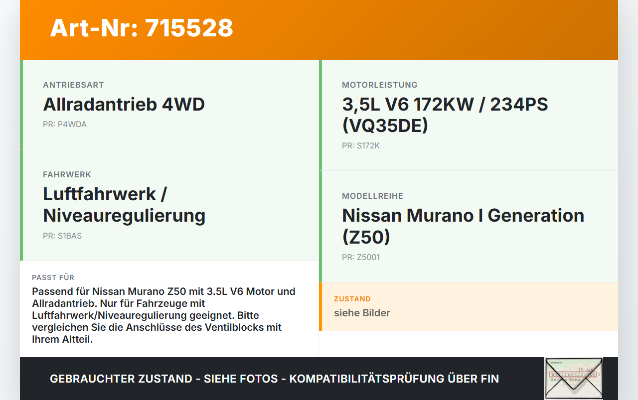 Nissan Murano I Z50 02-08 3,5 172KW VQ35DE Ventile Ventilblock für Luftfahrwerk Nissan Murano I Z50 02-08... Vorschau 3