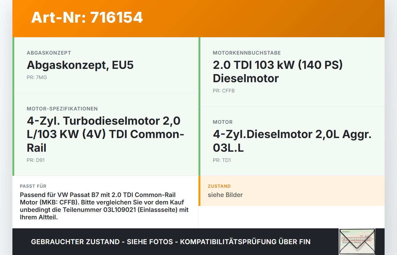 VW Passat 3C B7 10-15 TDI 2,0 103KW CFFB Nockenwelle Einlass VW Passat 3C B7 10-15 05.02.2013 03L109021E gebraucht Vorschau 3