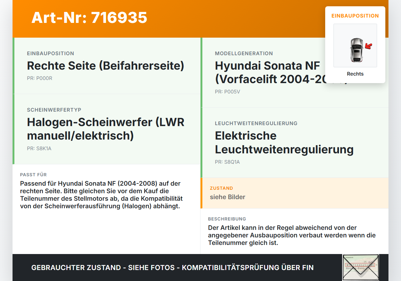 Hyundai Sonata NF V 04-08 Stellmotor für Scheinwerfer LWR Rechts Hyundai Sonata NF V 04-08 24.05.2006 gebraucht Vorschau 3
