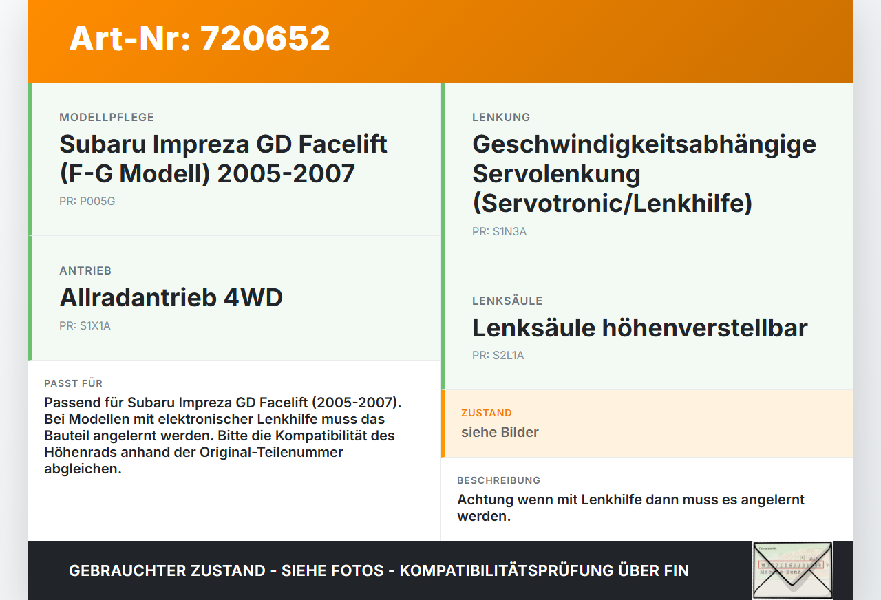 Subaru Impreza GD F-G 05-07 Höhenverstellung für Lenksäule Subaru Impreza GD F-G 05-07 02.01.2007 gebraucht Vorschau 3