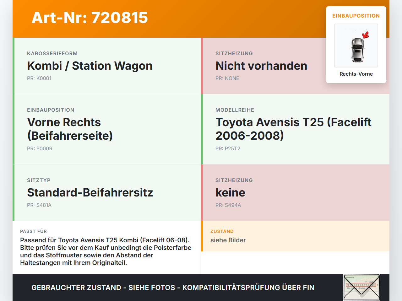 Toyota Avensis T25 06-08 Kombi Kopfstütze Beifahrersitz Rechts Vorne Toyota Avensis T25 06-08 24.10.2007 gebraucht Vorschau 3