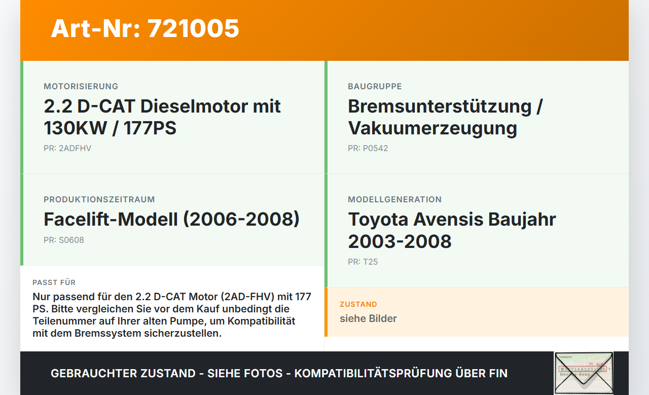 Toyota Avensis T25 06-08 2,2 130KW 2ADFHV Unterdruckpumpe Vakuumpumpe Toyota Avensis T25 06-08 24.10.2007... Vorschau 3