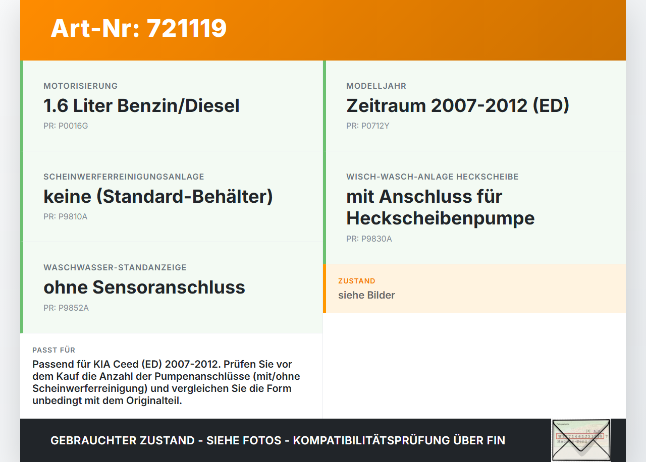 KIA Ceed 07-12 1,6 85KW Waschwasserbehälter Wasserbehälter Wischwasserbehälter KIA Ceed 07-12 11.11.2009... Vorschau 3